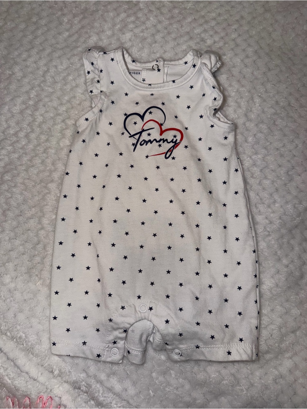 Tommy Hilfiger White Baby Romper with Navy Star Print and Red Accent